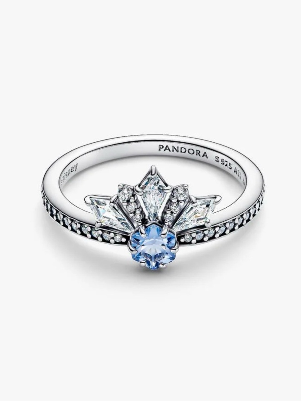 Pandora Silver Ring with Sky Blue Center Stone and Clear Accents